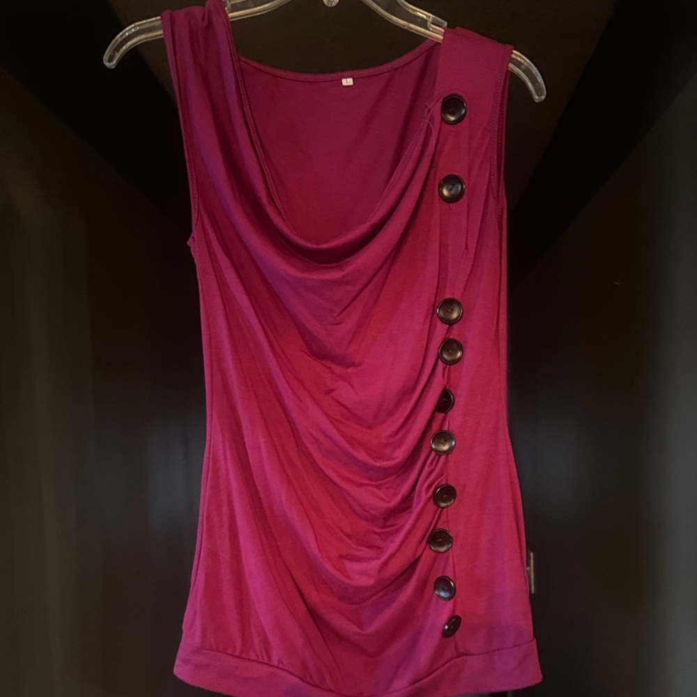 Elegant Magenta Sleeveless Top with Button Detail